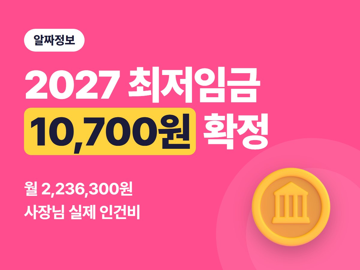 2027 최저임금 10,700원, 월급·주휴수당 환산과 사장님 실제 인건비 계산
